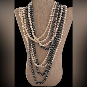 Bundle: 3 strands of vintage layering pearl costume jewelry- metallic & natural